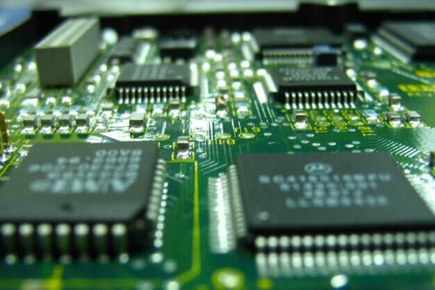 Optoelectronics circuit board close-up